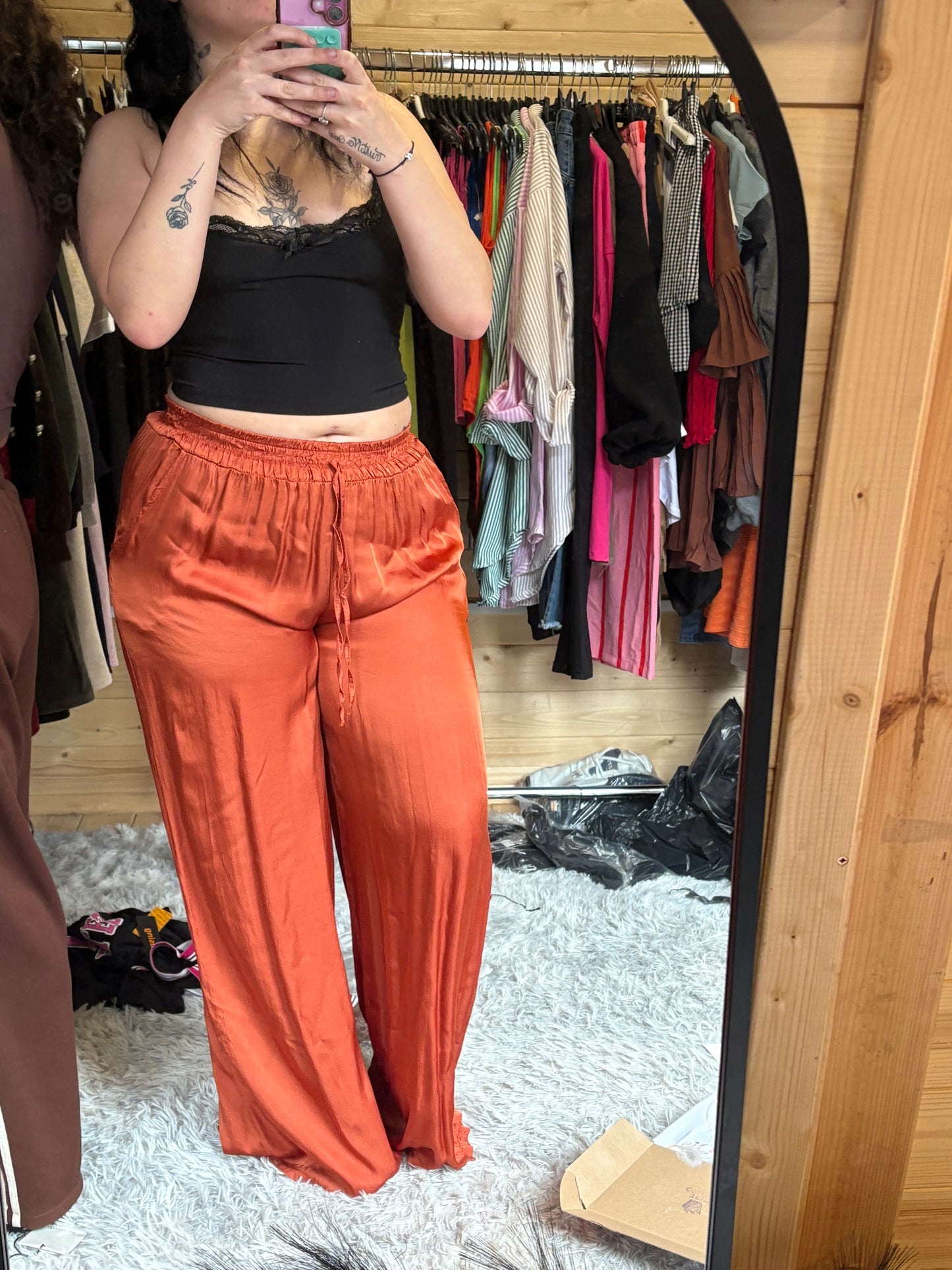 Ladies Straight Leg Silk Trousers