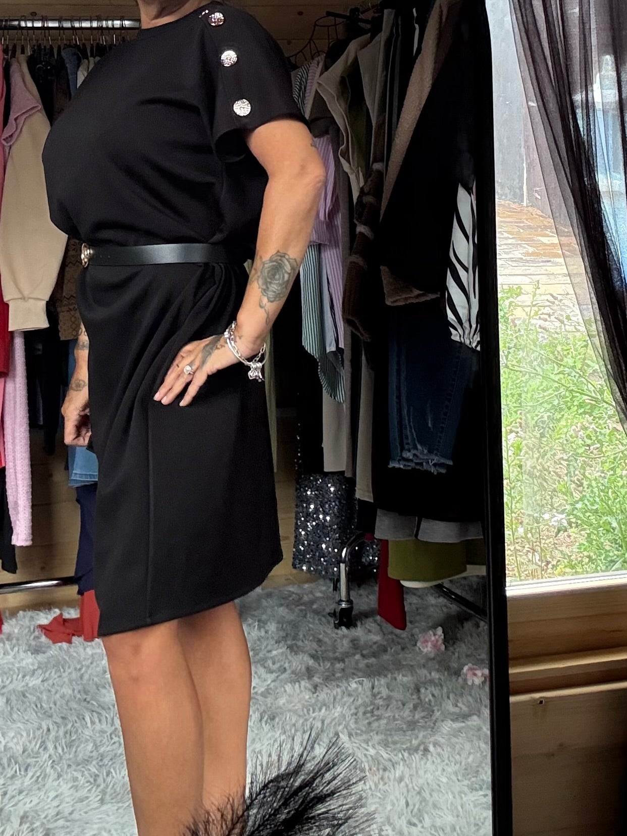 Gold button arm dress