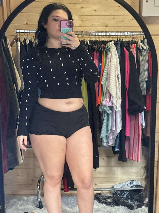 Ladies cropped pearl and diamante jumper