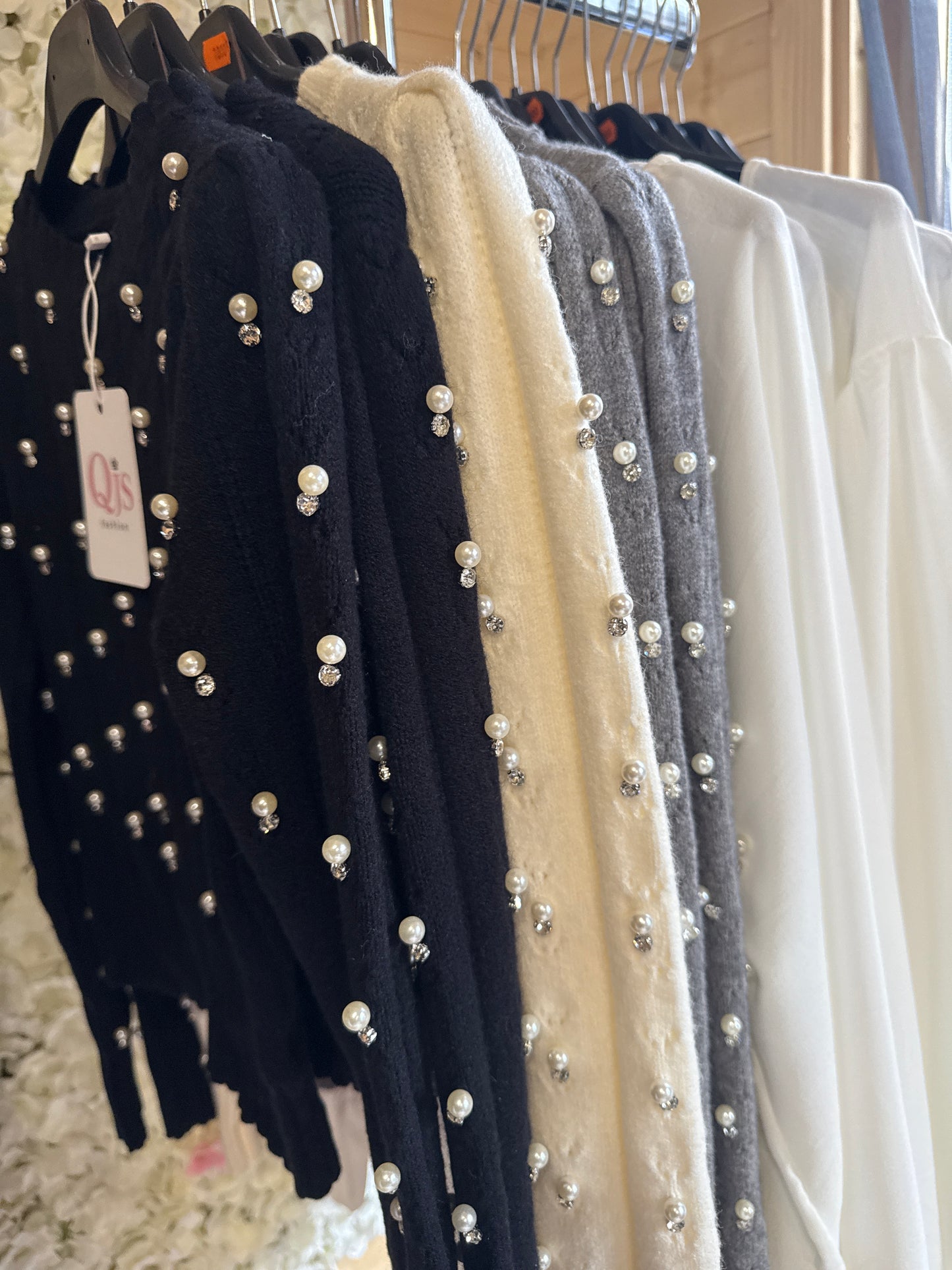 Ladies cropped pearl and diamante jumper