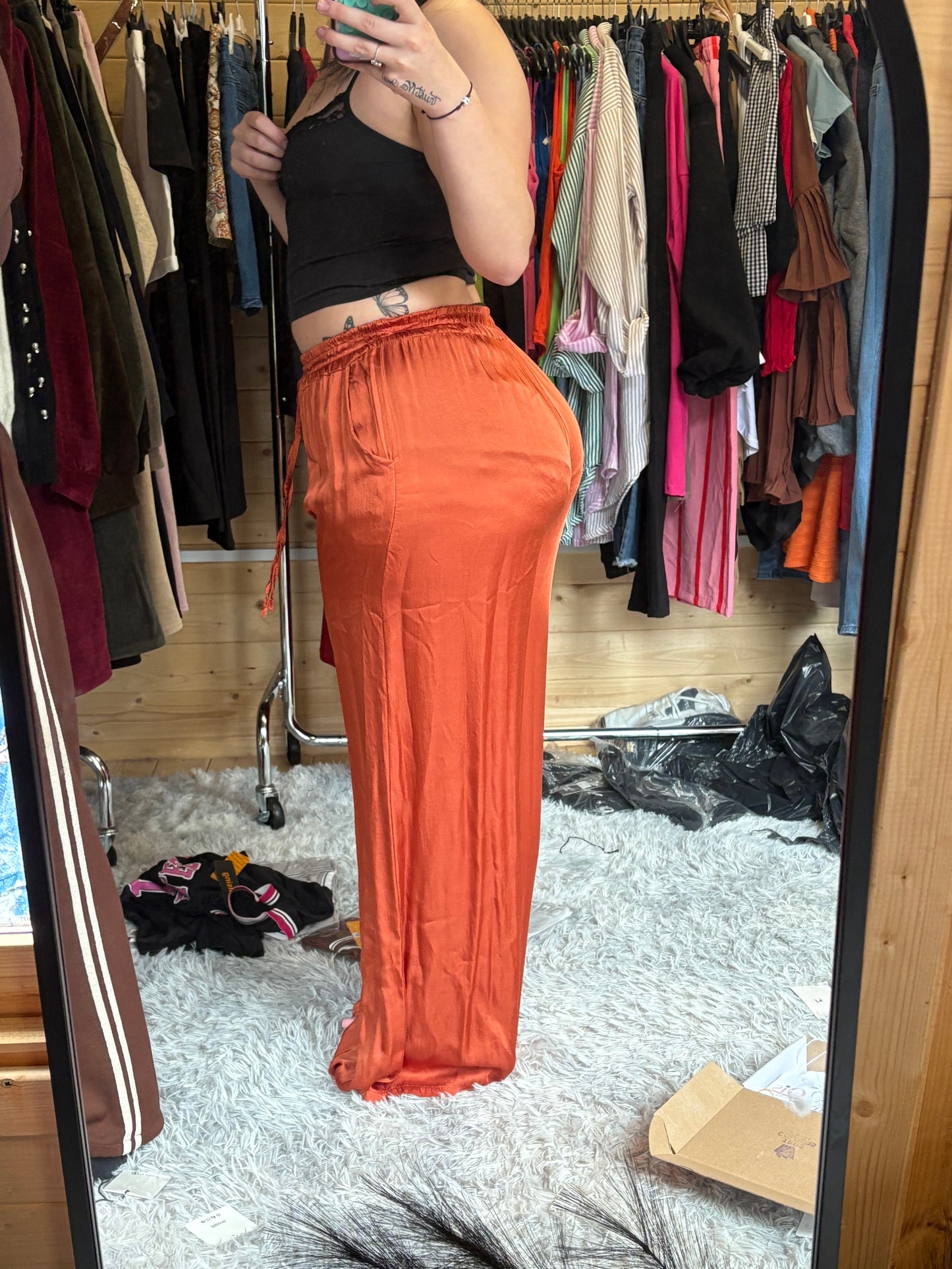Ladies Straight Leg Silk Trousers